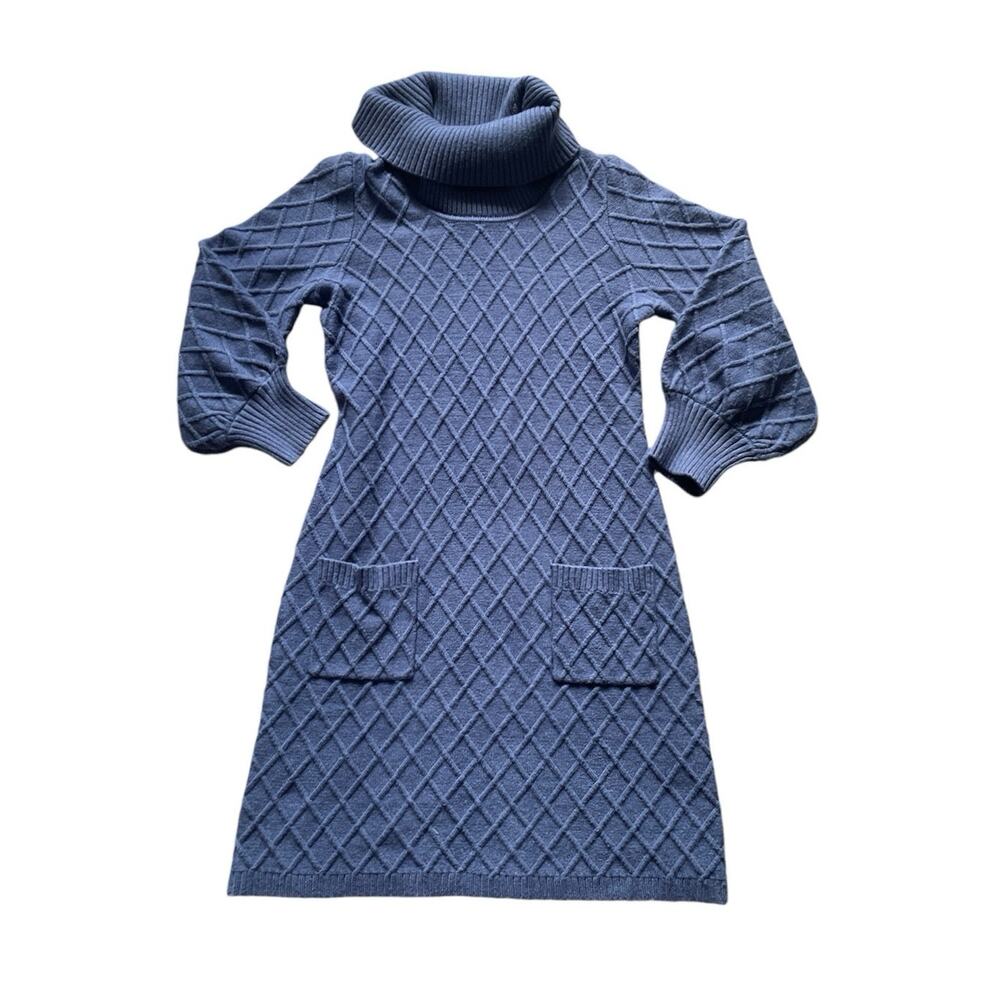 Turtleneck Cable Knit Sweater Dress Diamond Pattern Size Small Classic Academia